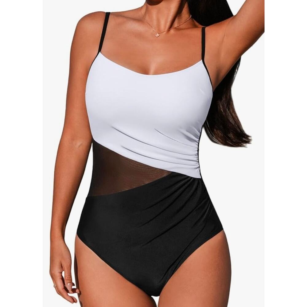 Cupshe Colorblock Mesh Cutout One Piece Swimsuit Size XL NWT